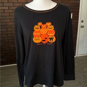 Mountain Lake Halloween‎ Pumpkin Shirt Large Embroidered Trick or Treat